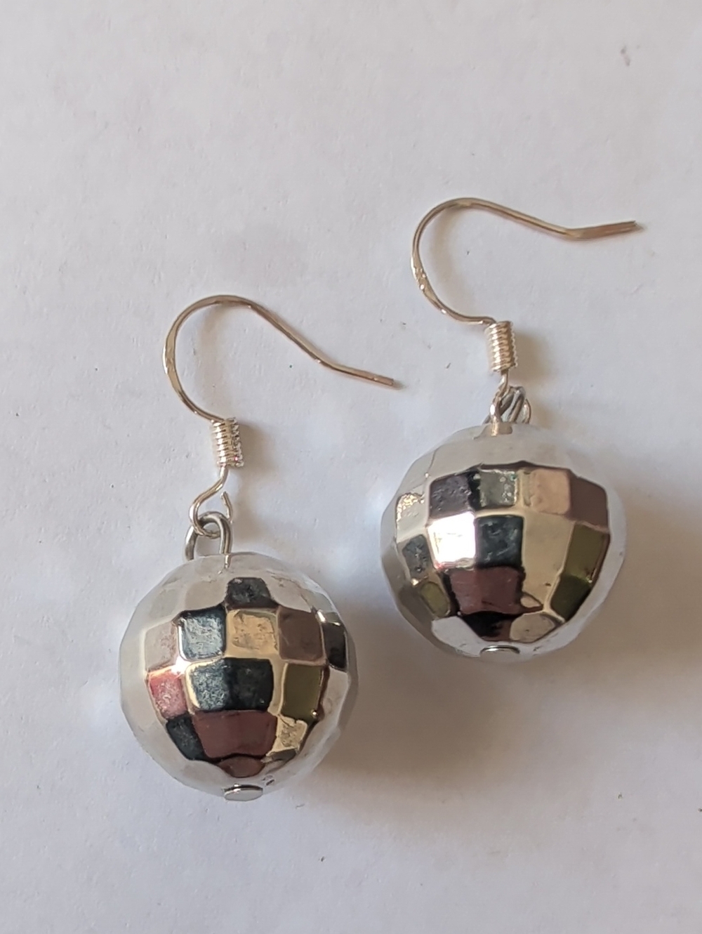 Sterling Silver Hooks Disco Ball Earrings